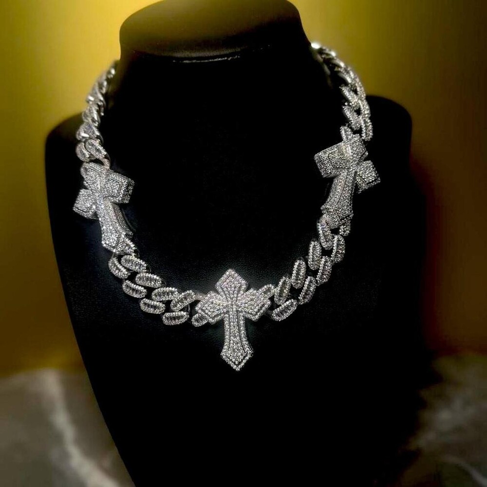 Silver Triple Cross Necklace 20 inch
